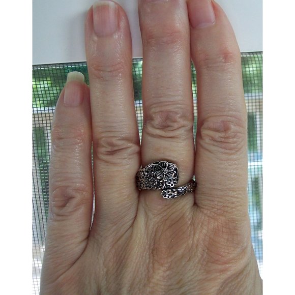 925 STERLING SILVER Cute Floral Spoon Ring - Picture 11 of 16